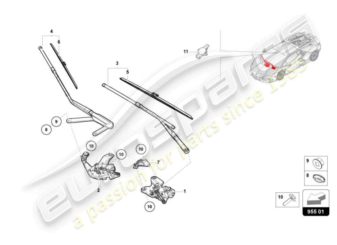 lamborghini revuelto coupe (2024) tergicristallo diagramma delle parti