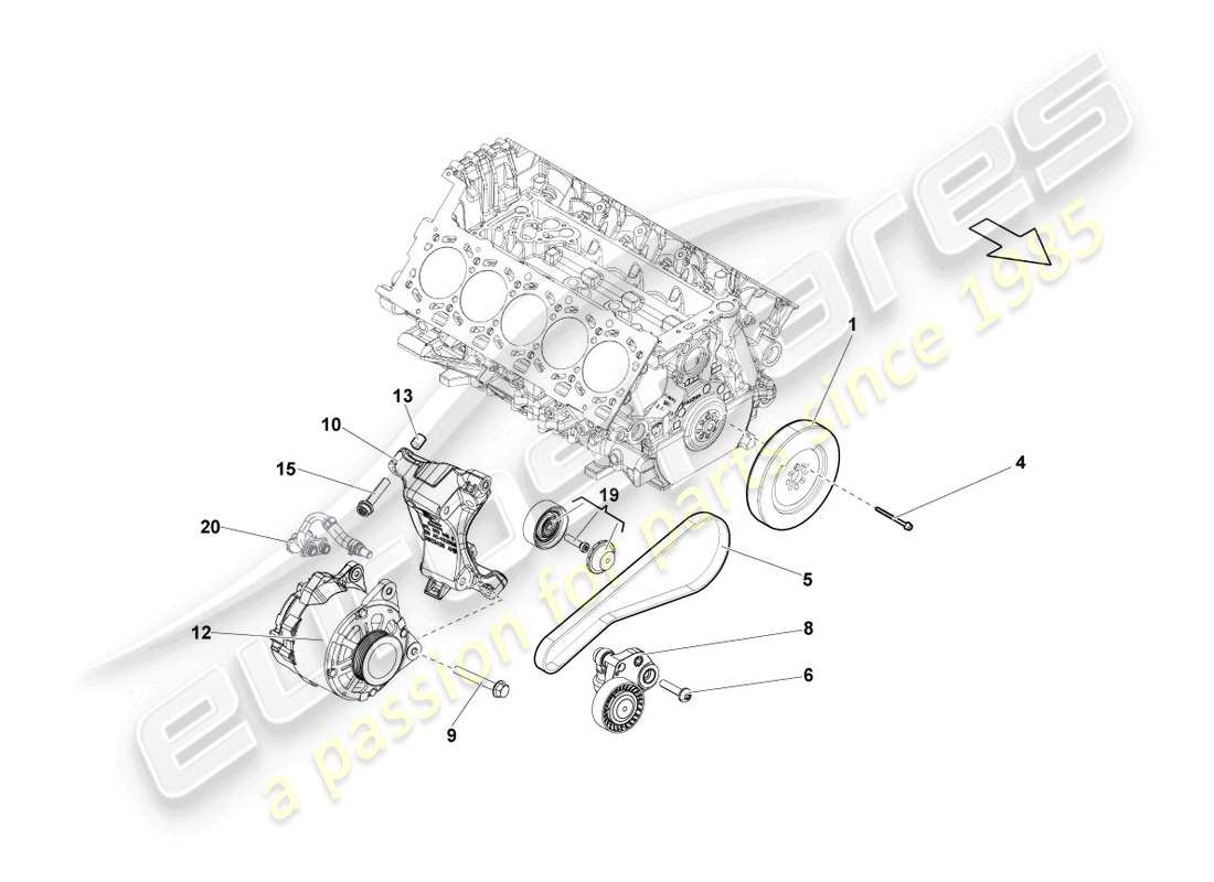 lamborghini lp550-2 coupe (2010) schema delle parti dell'alternatore