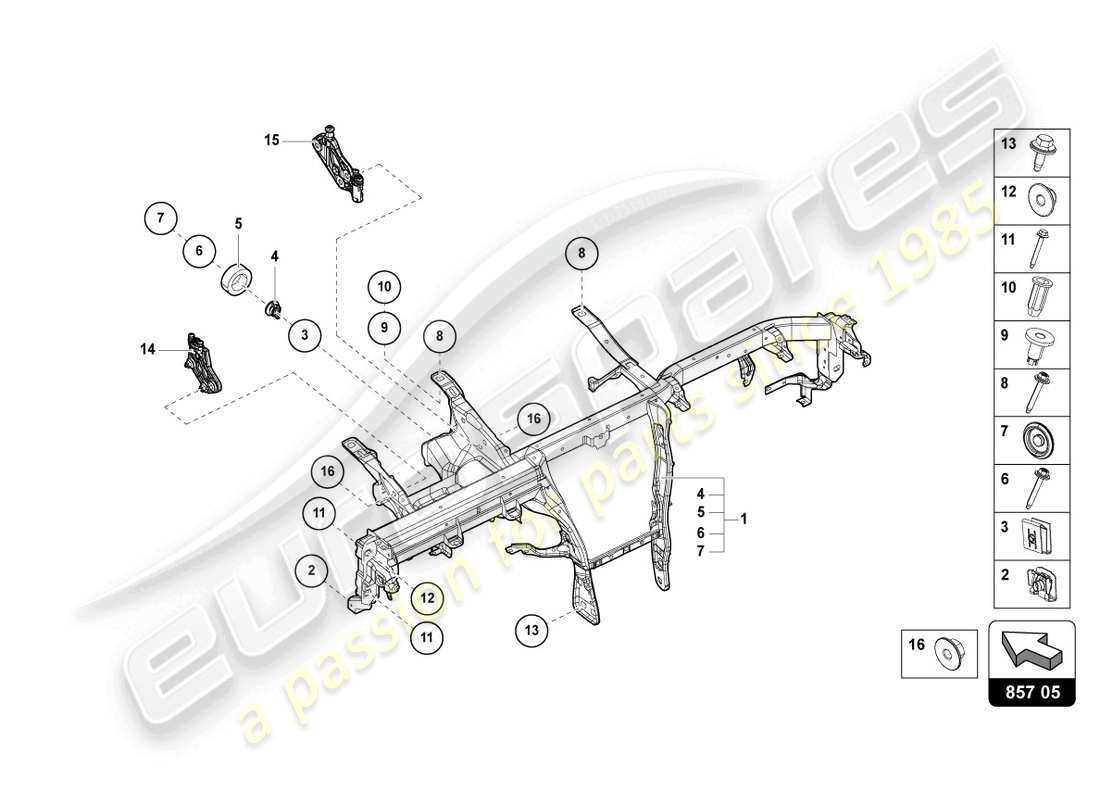 lamborghini urus (2022) traversa per cruscotto diagramma delle parti