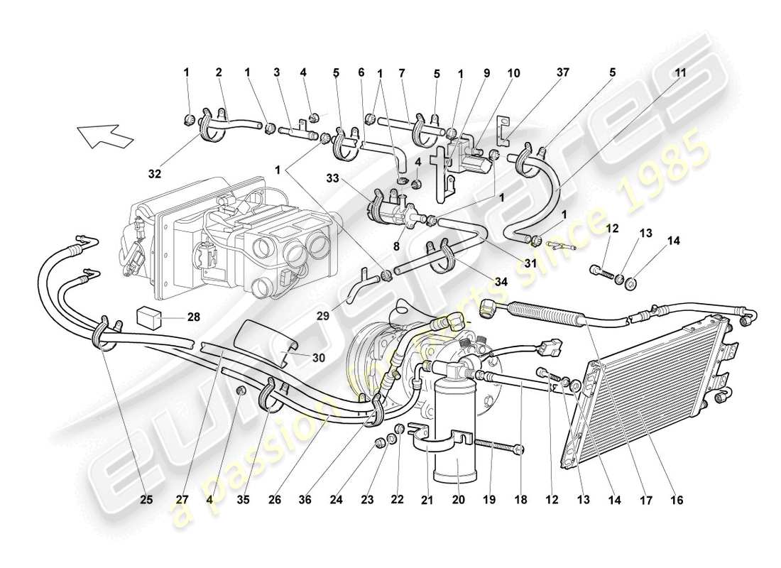 lamborghini lp640 roadster (2009) diagramma delle parti del condensatore a/c