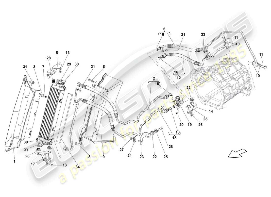 lamborghini lp550-2 spyder (2011) schema delle parti del raffreddatore dell'olio