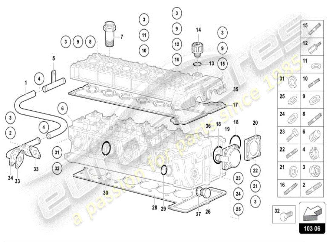 lamborghini diablo vt (1996) accessori testa sinistra diagramma delle parti