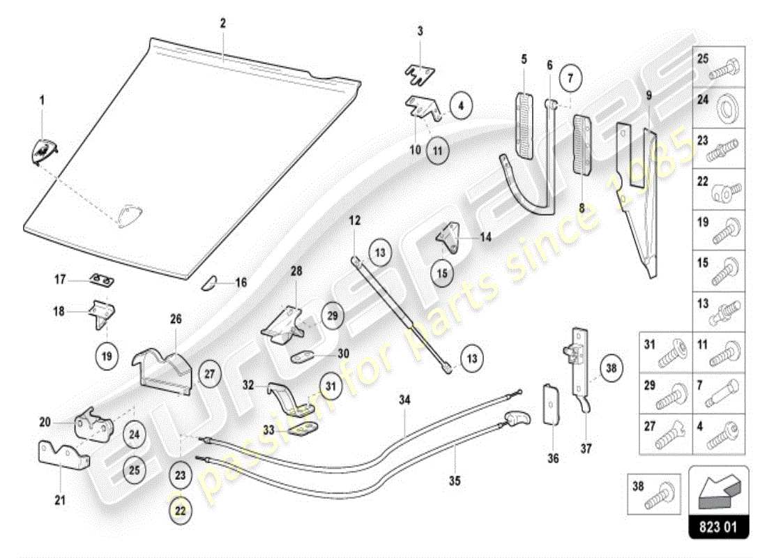 lamborghini diablo vt (1997) cofano anteriore diagramma delle parti
