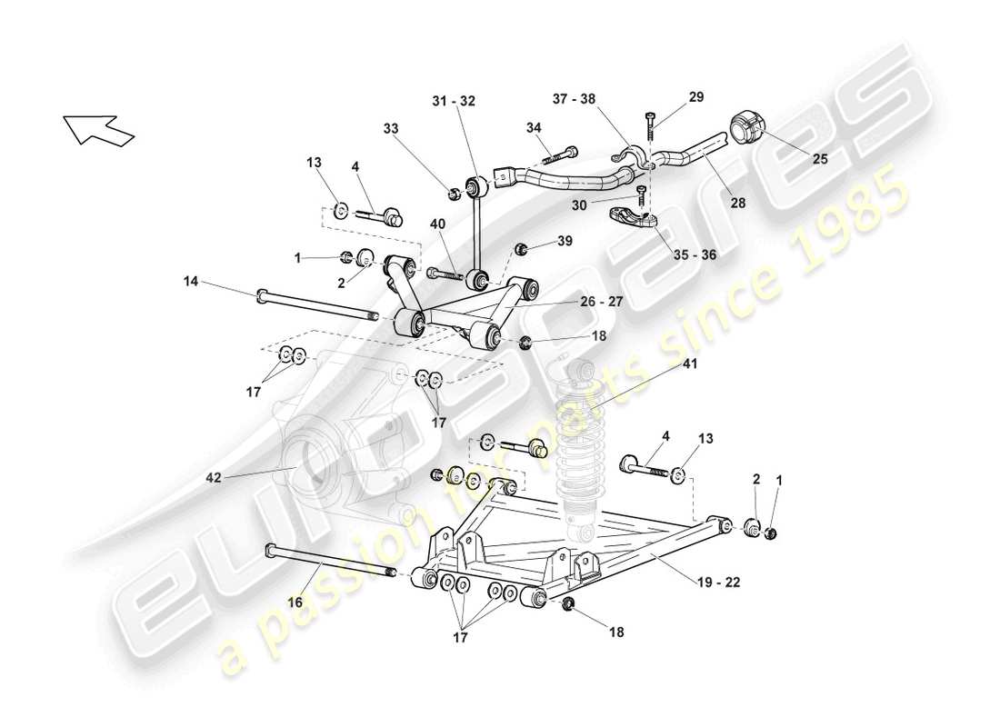 lamborghini lp640 roadster (2009) diagramma della parte del braccio oscillante posteriore