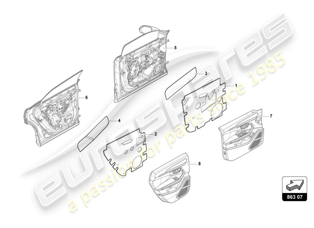 lamborghini urus (2021) pezzo fonoassorbente diagramma delle parti