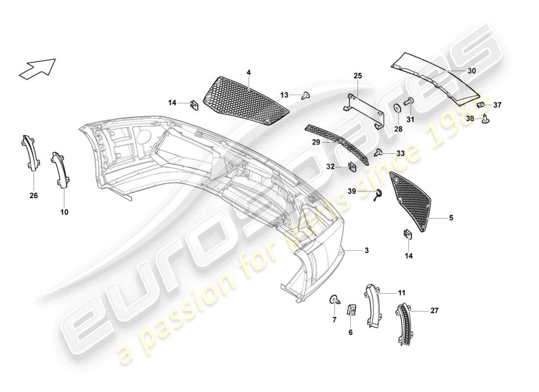 lamborghini lp550-2 coupe (2010) schema delle parti della griglia anteriore