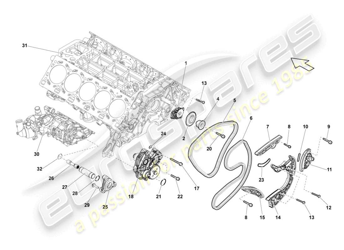 lamborghini blancpain sts (2013) diagramma delle parti della catena di distribuzione