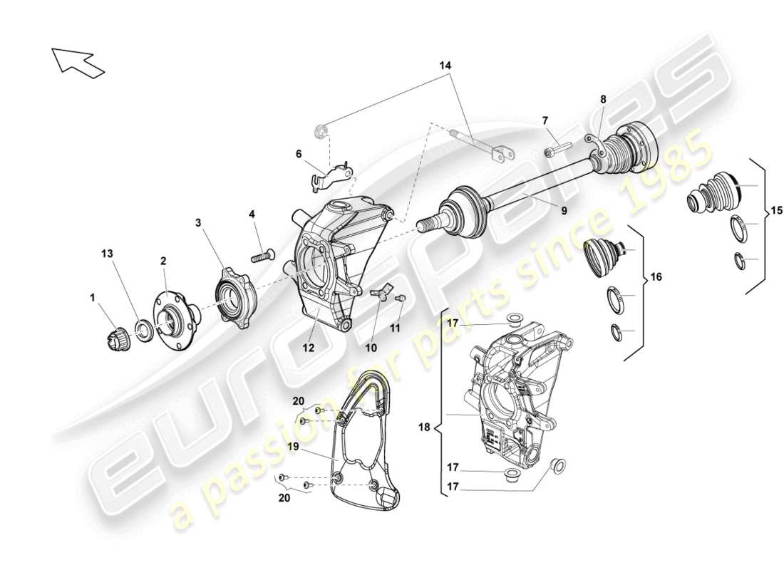 lamborghini lp550-2 coupe (2013) schema delle parti dell'albero di trasmissione posteriore