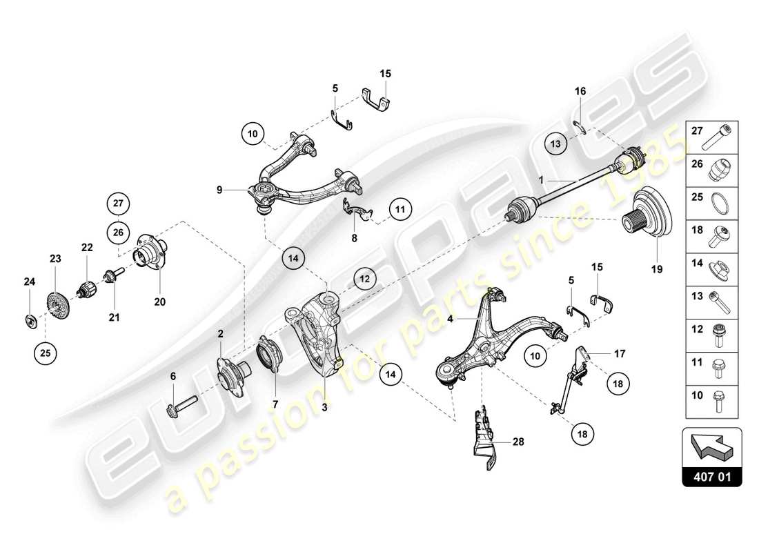 lamborghini tecnica (2023) semiasse anteriore diagramma delle parti