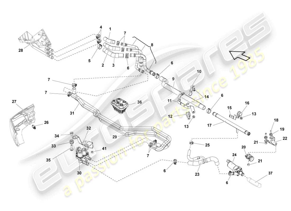 lamborghini lp550-2 spyder (2012) tubi e tubi del liquido di raffreddamento diagramma delle parti