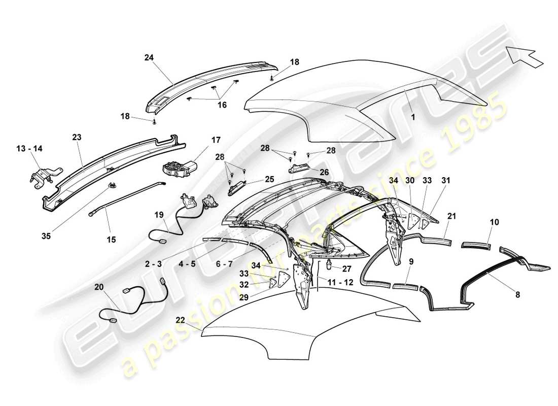 lamborghini lp550-2 spyder (2010) copertura - diagramma della parte superiore