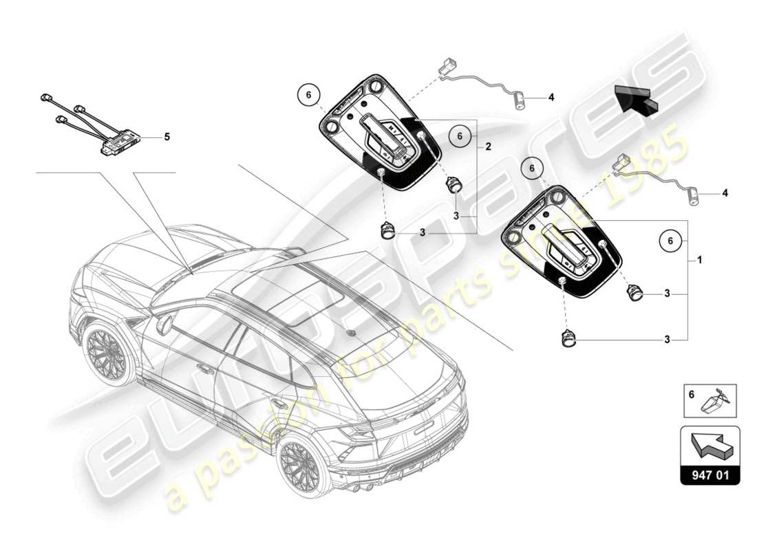 lamborghini urus (2020) luce interna e da lettura diagramma delle parti