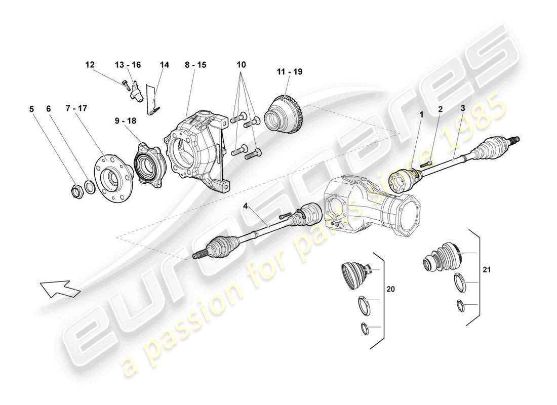 lamborghini lp640 roadster (2010) schema delle parti anteriori dell'albero di trasmissione