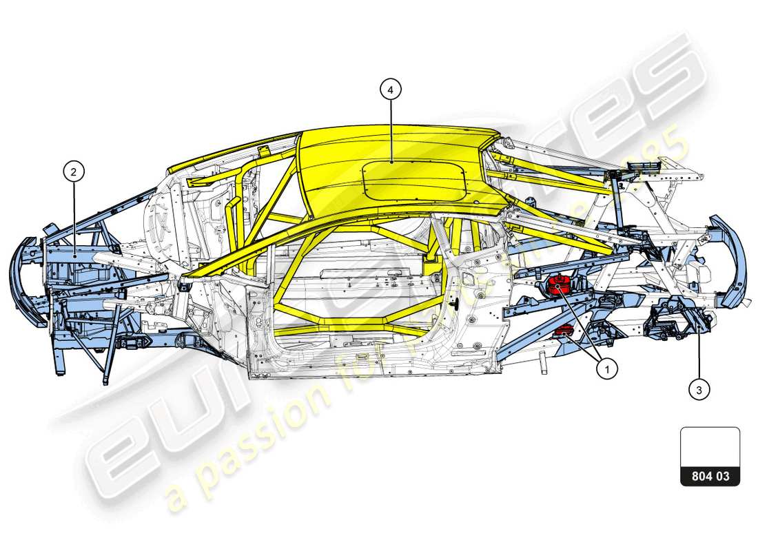 lamborghini super trofeo evo 2 (2022) schema delle parti pozzetto e tetto