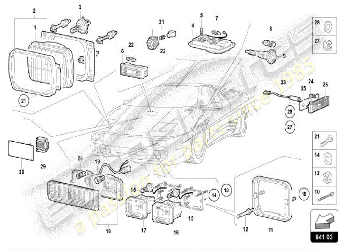 lamborghini diablo vt (1997) diagramma delle parti dei fari