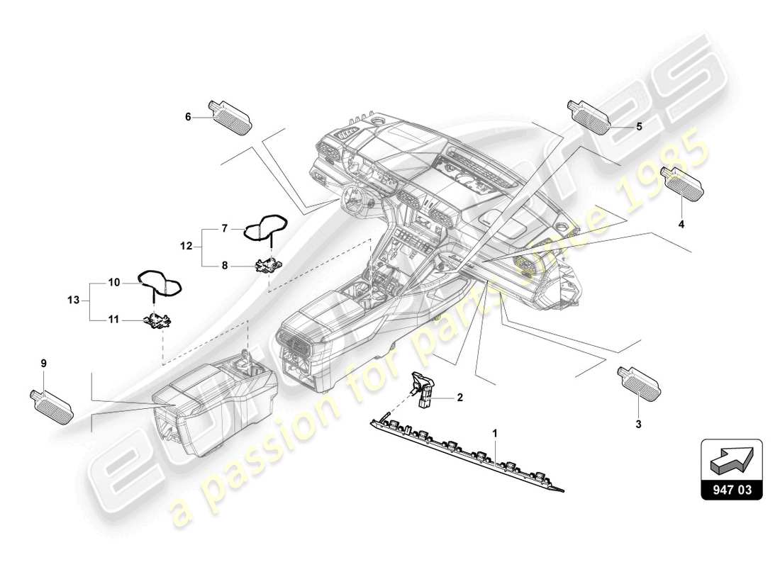 lamborghini urus (2021) illuminazione per console centrale diagramma delle parti
