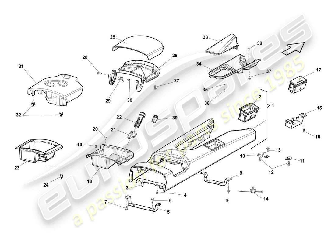 lamborghini gallardo coupe (2005) schema delle parti della console centrale