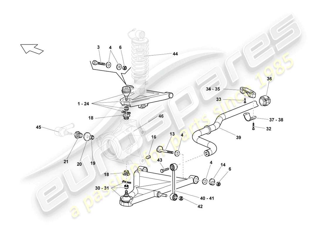 lamborghini lp640 roadster (2009) diagramma delle parti del braccio oscillante