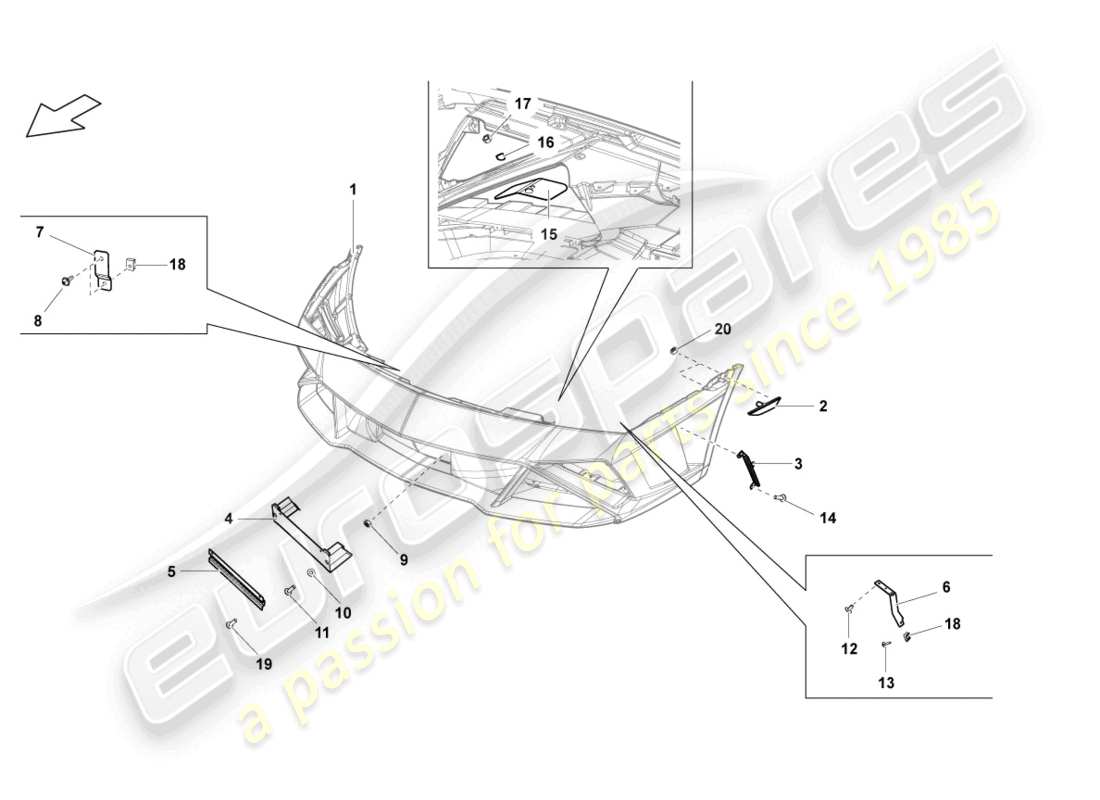 lamborghini lp560-4 spyder fl ii (2013) elementi di fissaggio anteriori schema delle parti