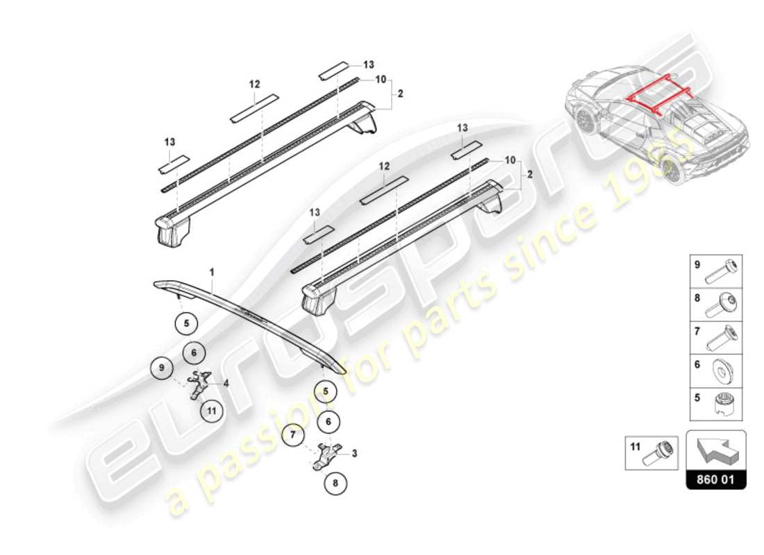lamborghini sterrato (2024) barra del tetto diagramma delle parti