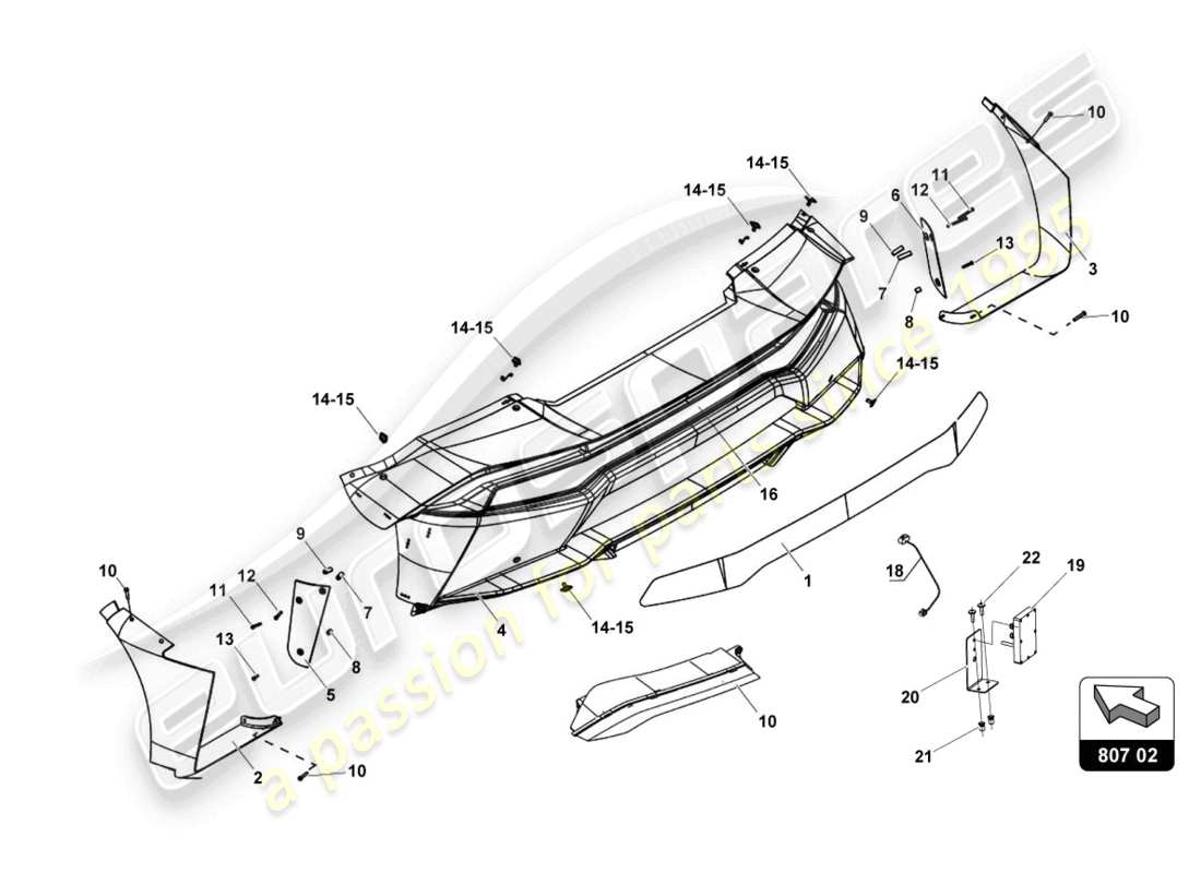lamborghini gt3 evo (2018) schema delle parti carrozzeria posteriore