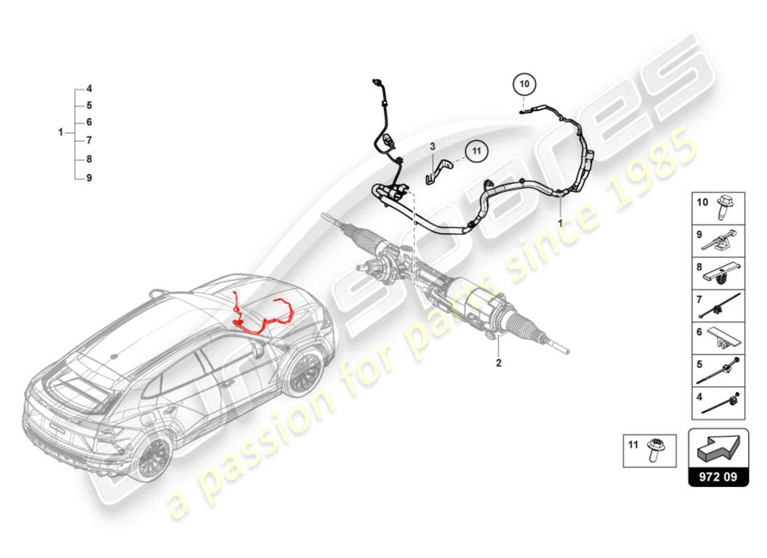 lamborghini urus (2022) set di cablaggio per sterzo attivo anteriore schema delle parti