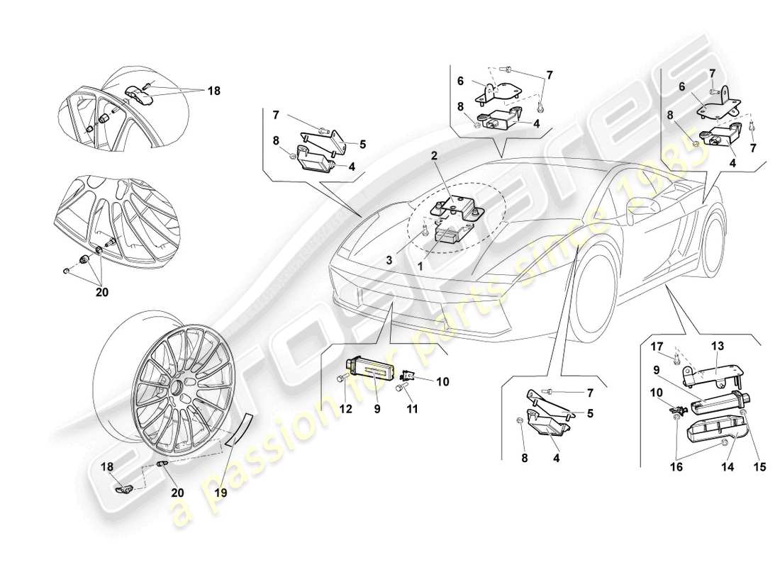 lamborghini lp560-4 spyder fl ii (2014) centralina per il controllo della pressione dei pneumatici schema delle parti