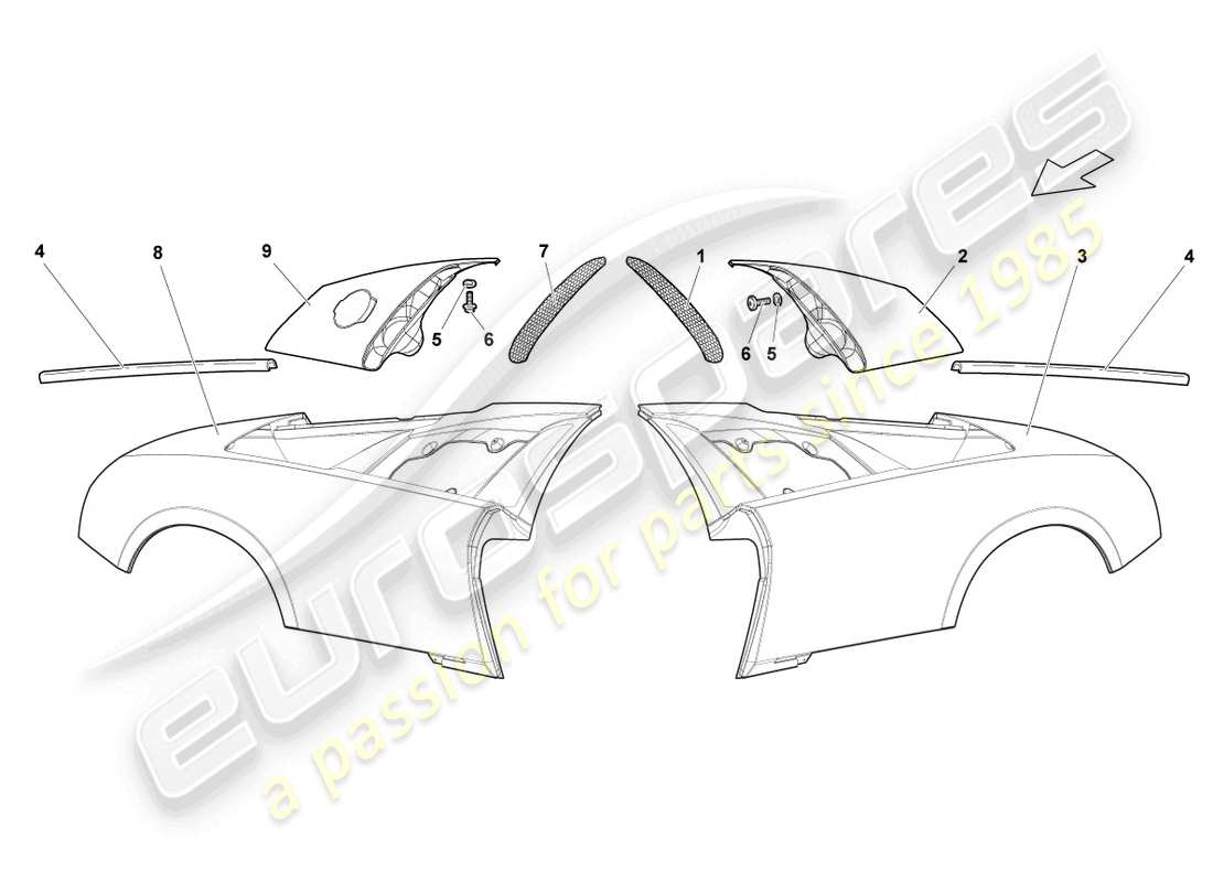 lamborghini lp640 coupe (2008) parte laterale posteriore diagramma delle parti