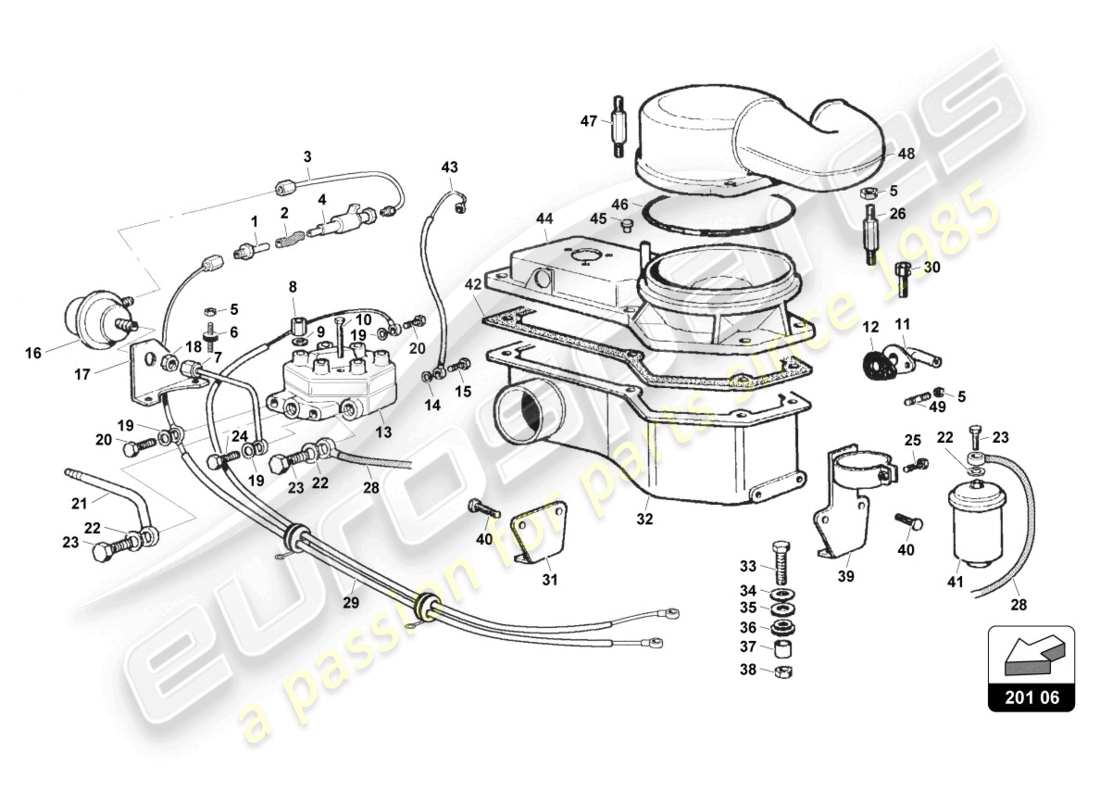 lamborghini countach 25th anniversary (1989) contatori d'aria diagramma delle parti