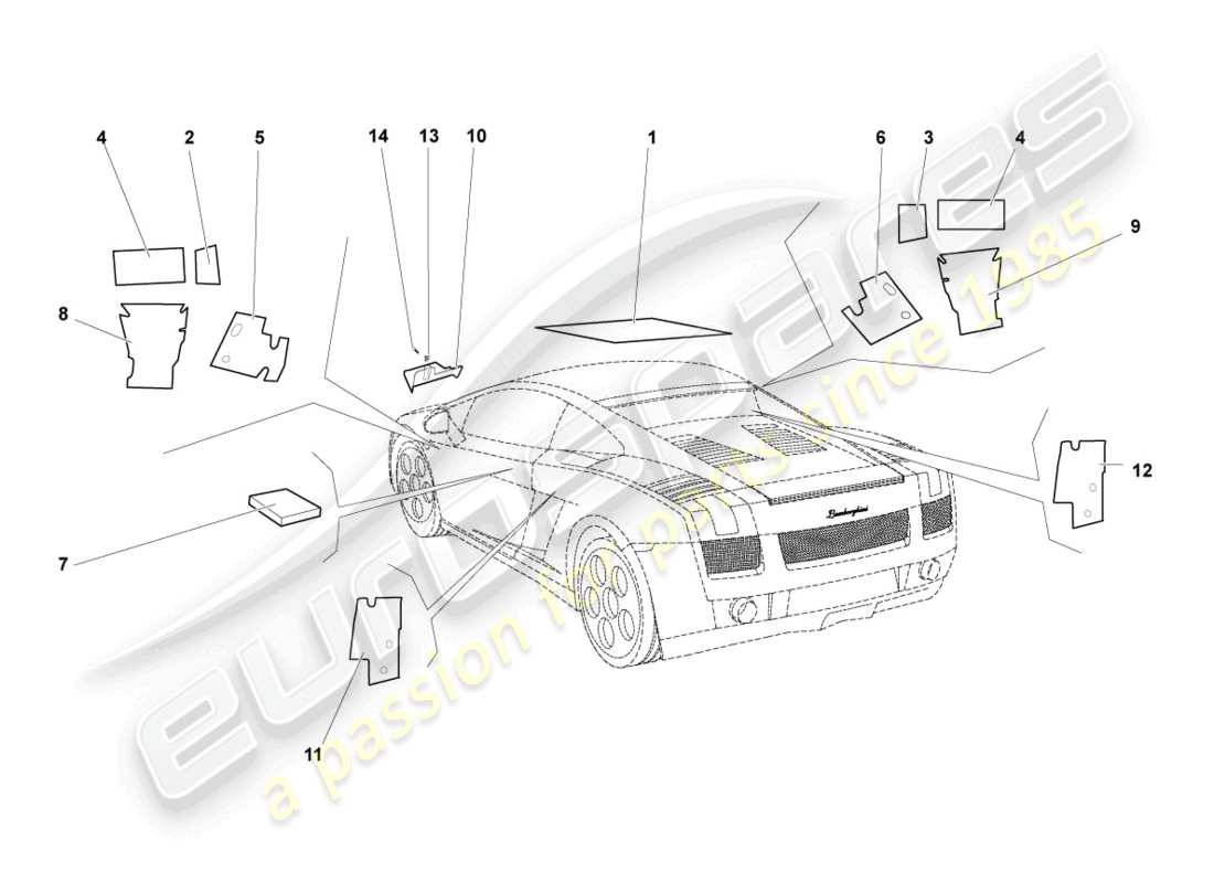 lamborghini gallardo coupe (2005) assorbitori acustici schema delle parti