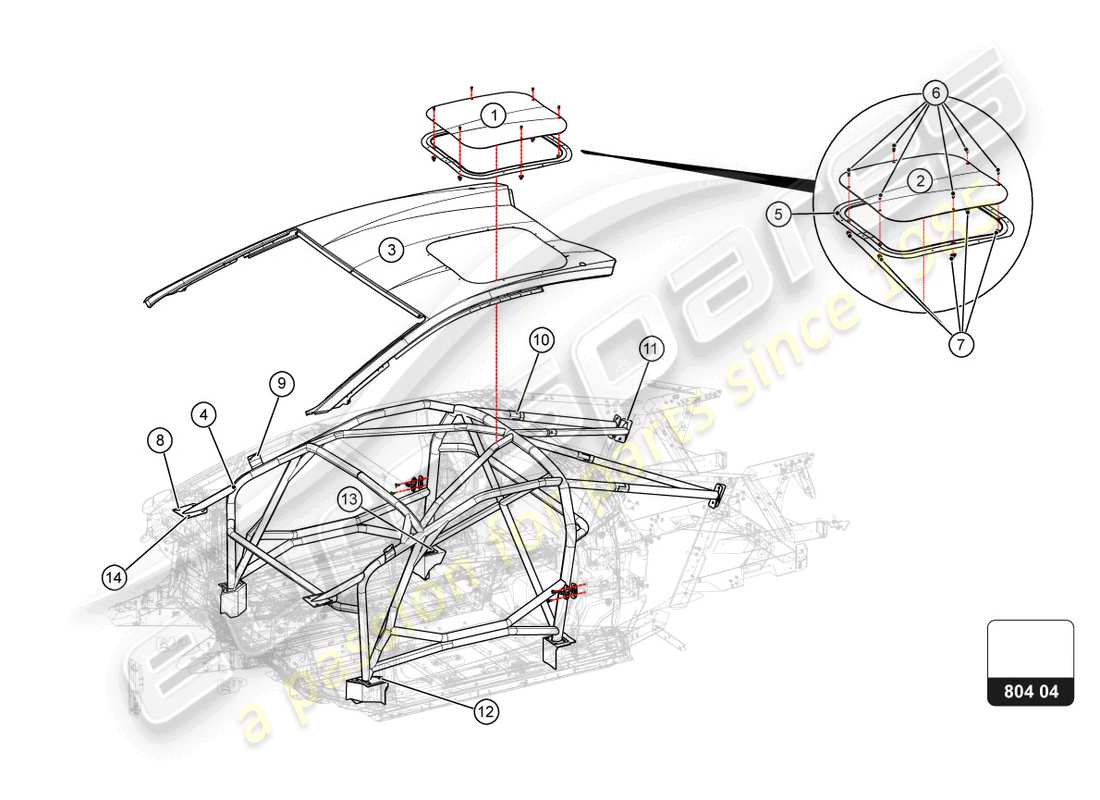 lamborghini super trofeo evo 2 (2022) schema delle parti pozzetto e tetto