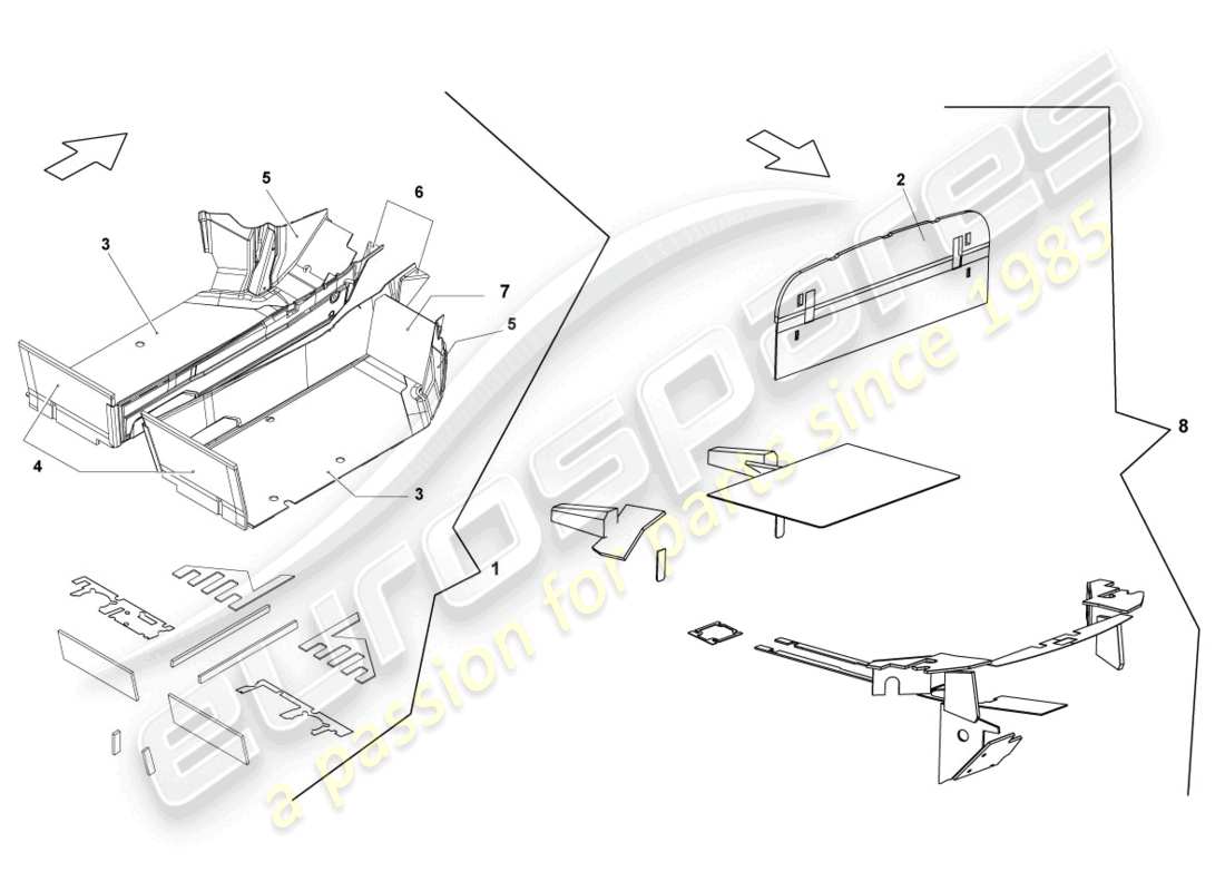 lamborghini gallardo coupe (2005) rivestimento del pavimento schema delle parti