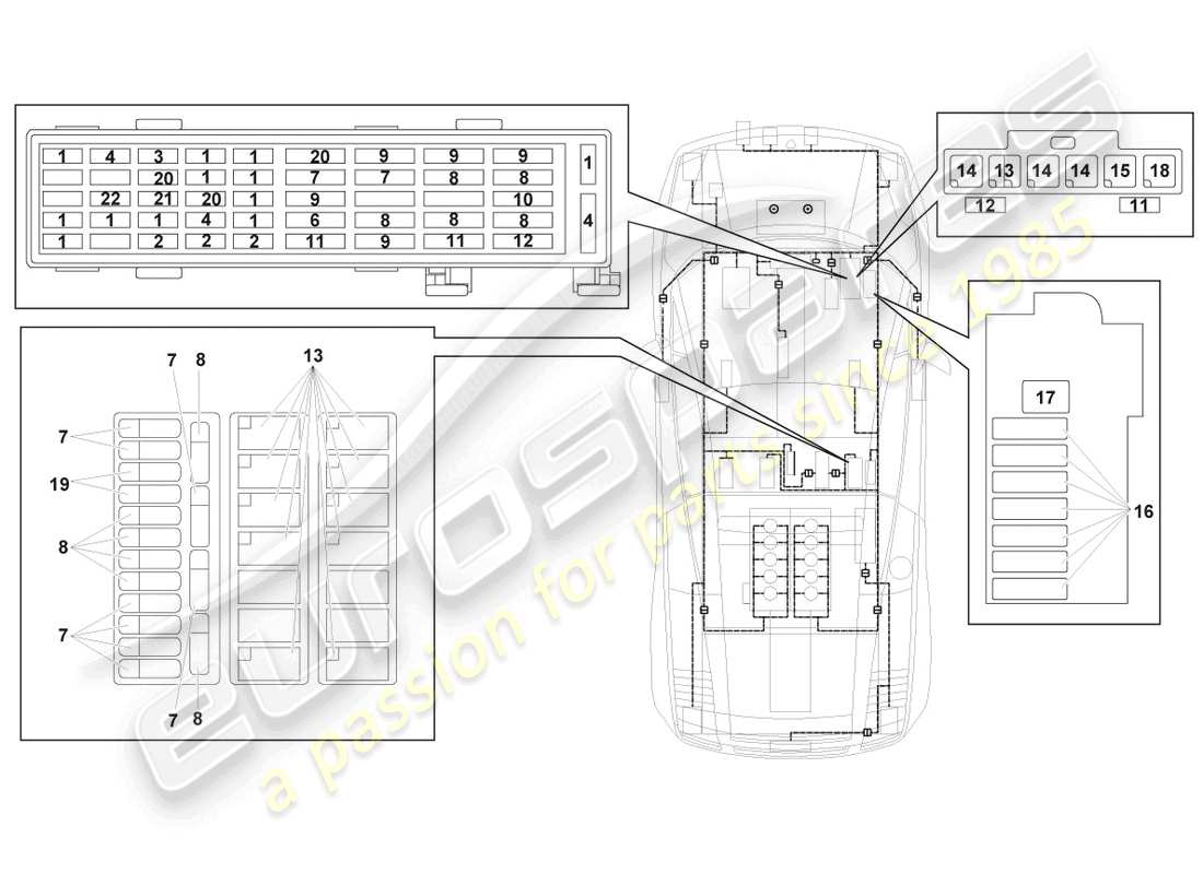 lamborghini superleggera (2008) schema delle parti dell'impianto elettrico centrale