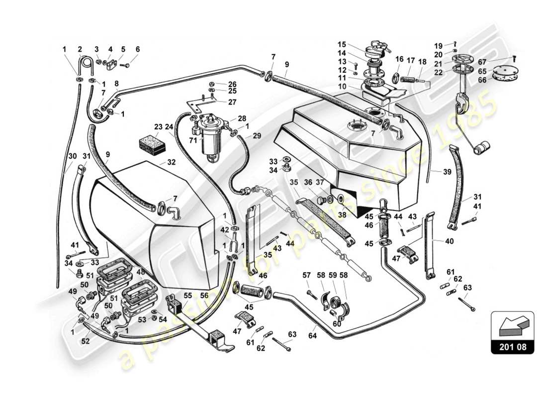 lamborghini countach 25th anniversary (1989) sistema di alimentazione (motore a carburatore) schema delle parti