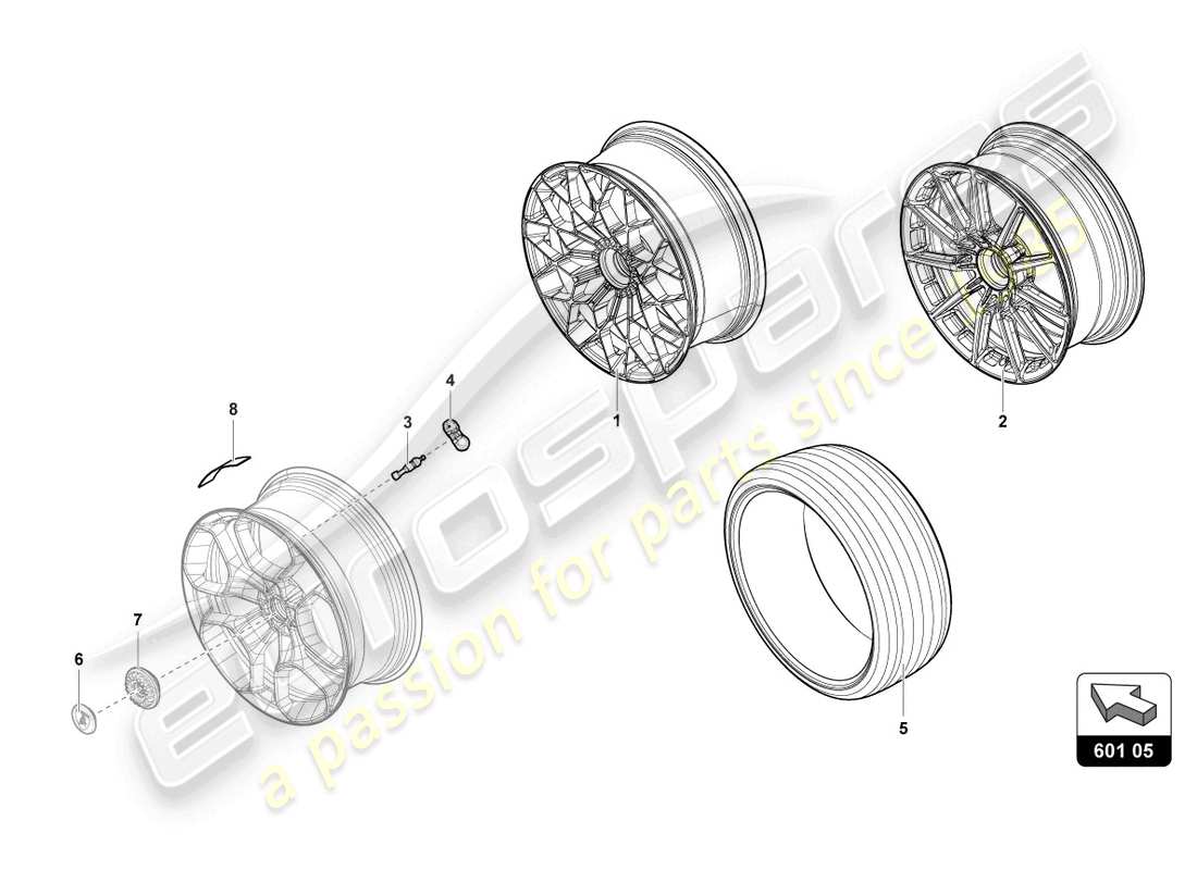 lamborghini sto (2024) schema delle parti ruote/pneumatici anteriori