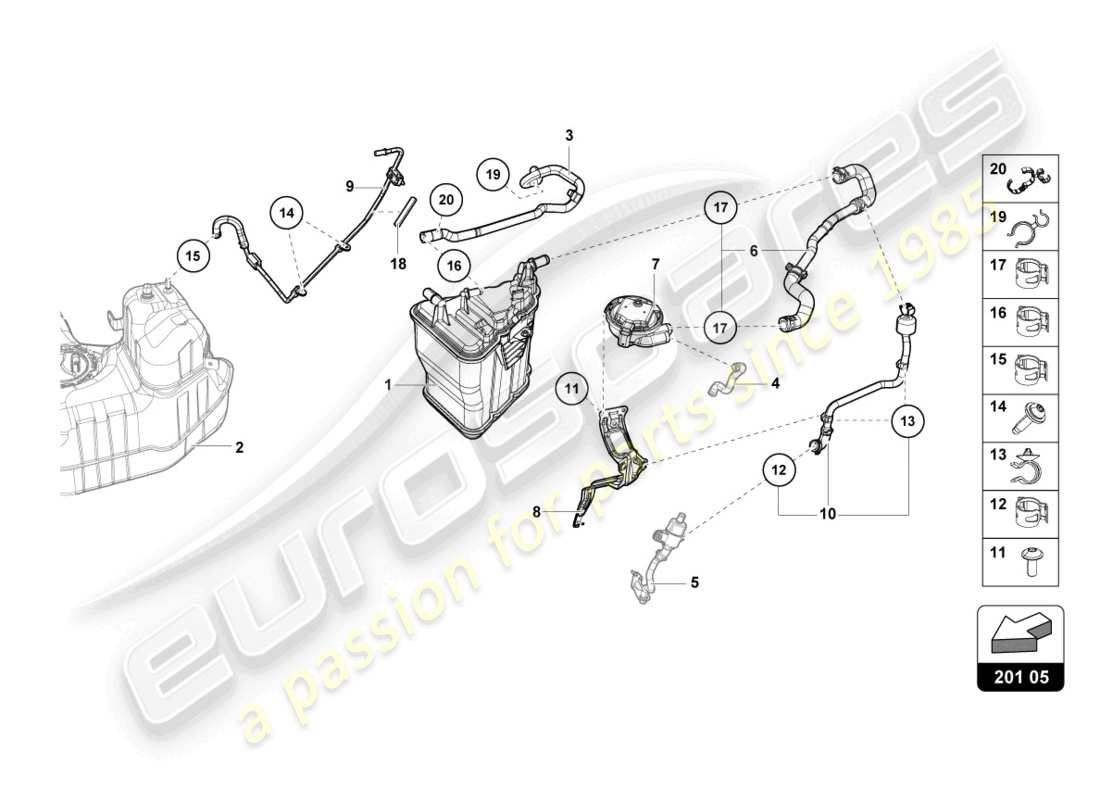 lamborghini tecnica (2023) contenitore per carbone attivo diagramma delle parti