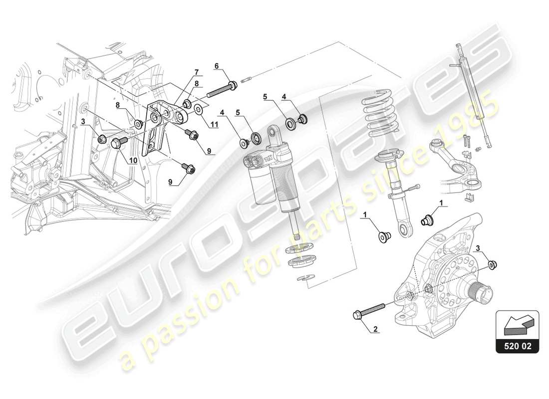 lamborghini gt3 evo (2018) fissaggio ammortizzatore anteriore schema delle parti