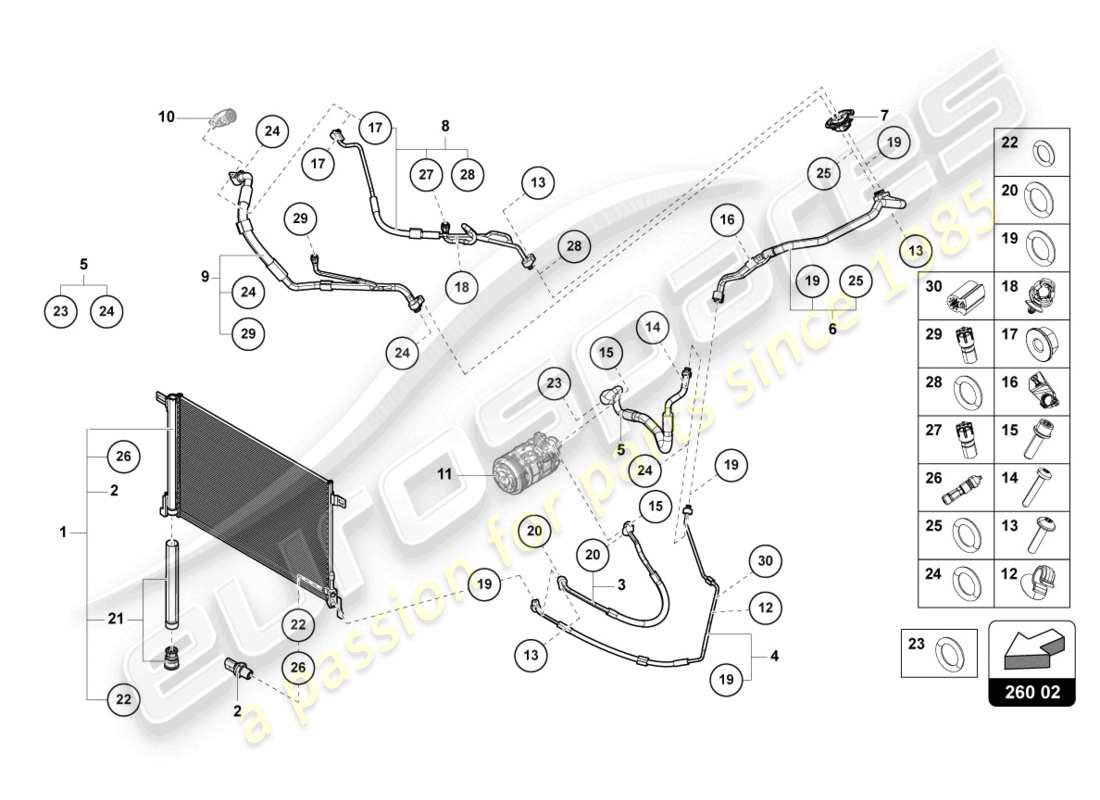 lamborghini urus s (2023) condensatore a/c diagramma delle parti