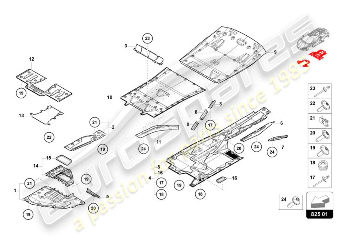 lamborghini revuelto coupe (2024) rivestimento sottoscocca diagramma delle parti