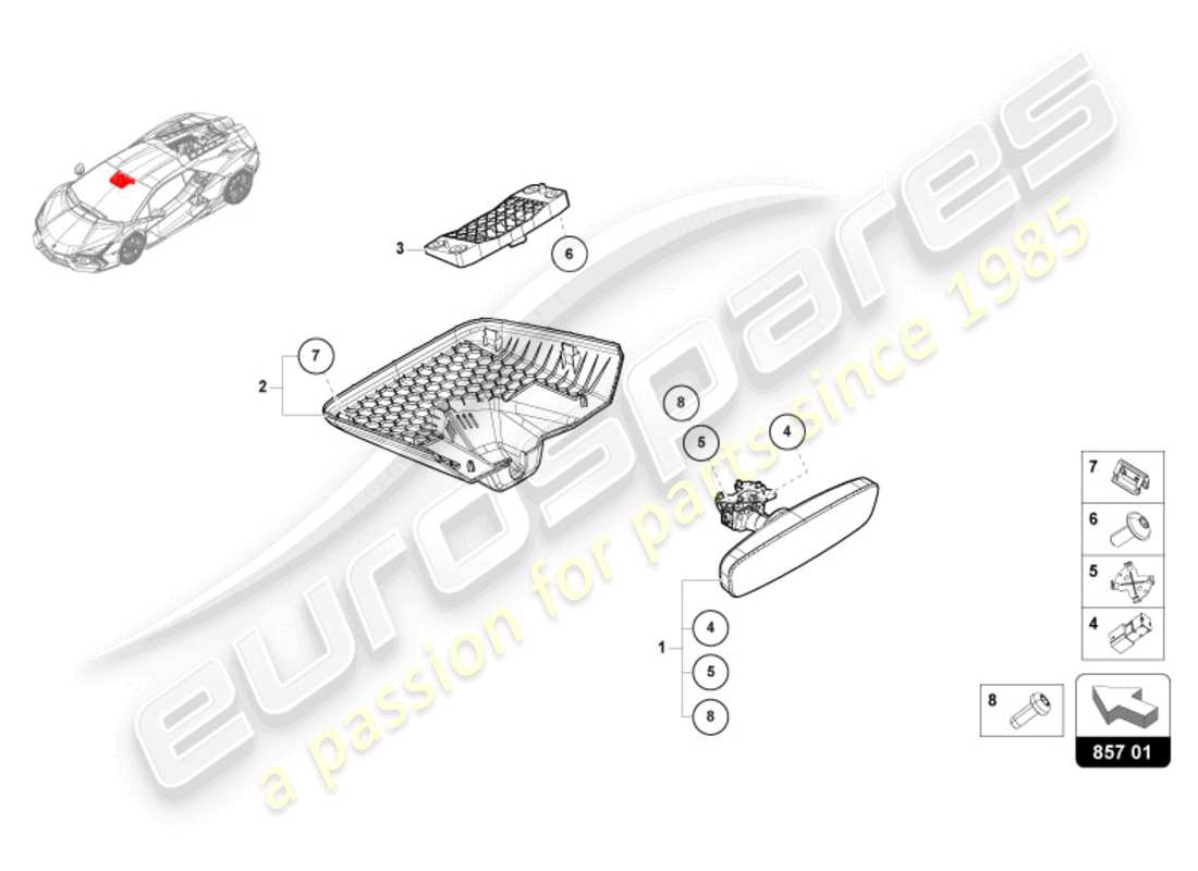 lamborghini revuelto coupe (2024) specchio interno diagramma delle parti