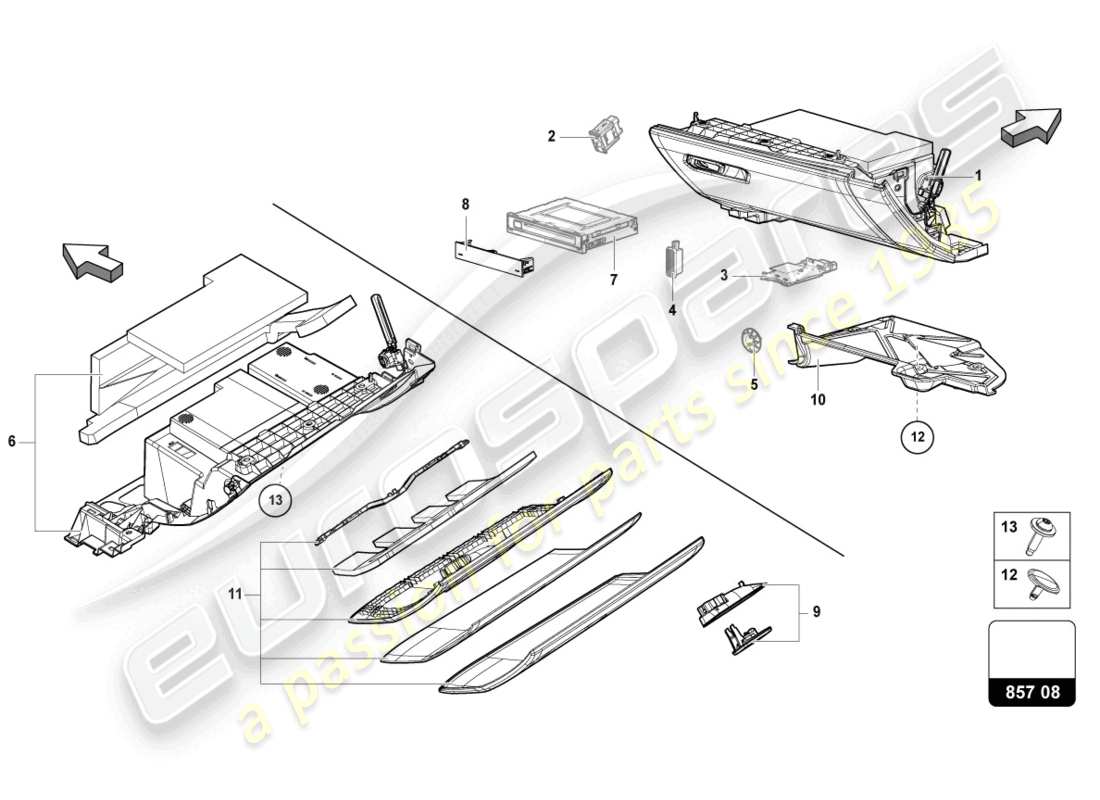 lamborghini urus (2022) scatola di guanti diagramma delle parti