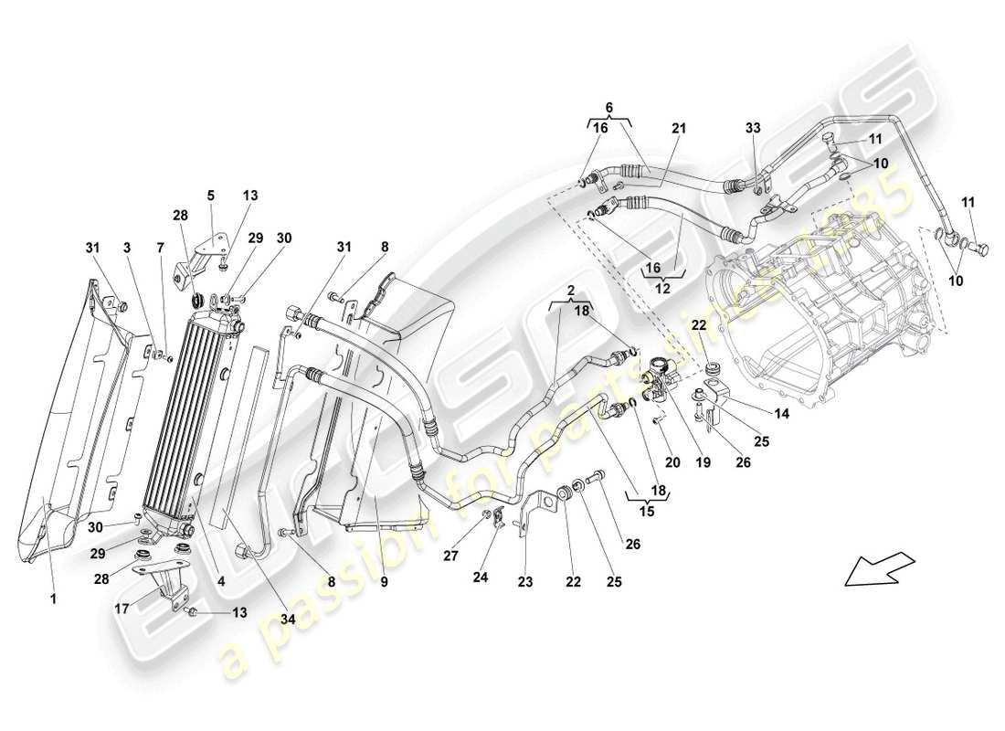 lamborghini lp570-4 sl (2012) schema delle parti del raffreddatore dell'olio