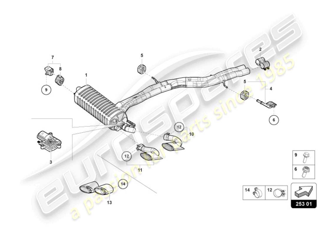 lamborghini urus (2020) silenziatore posteriore schema delle parti