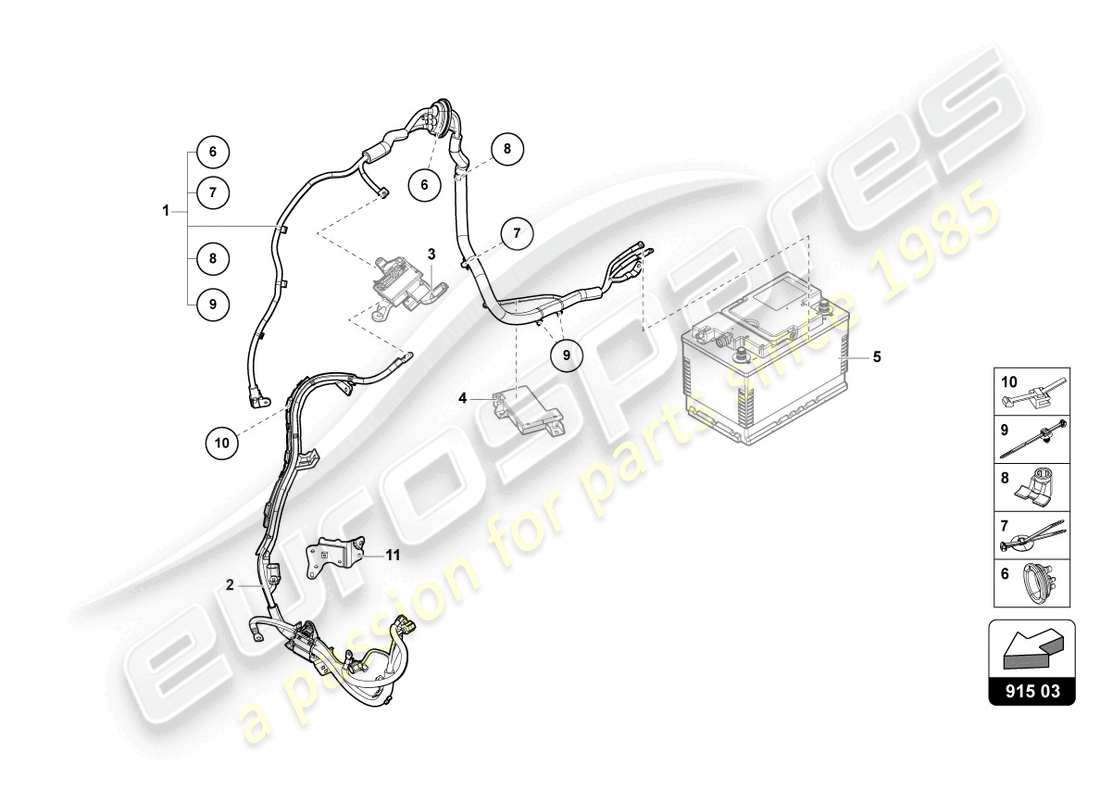 lamborghini urus (2020) set cablaggio batteria +/- diagramma delle parti