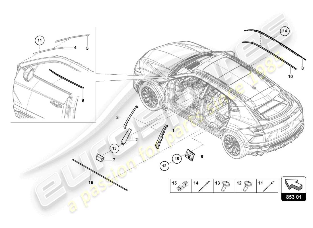 lamborghini urus (2020) diagramma delle parti modanatura