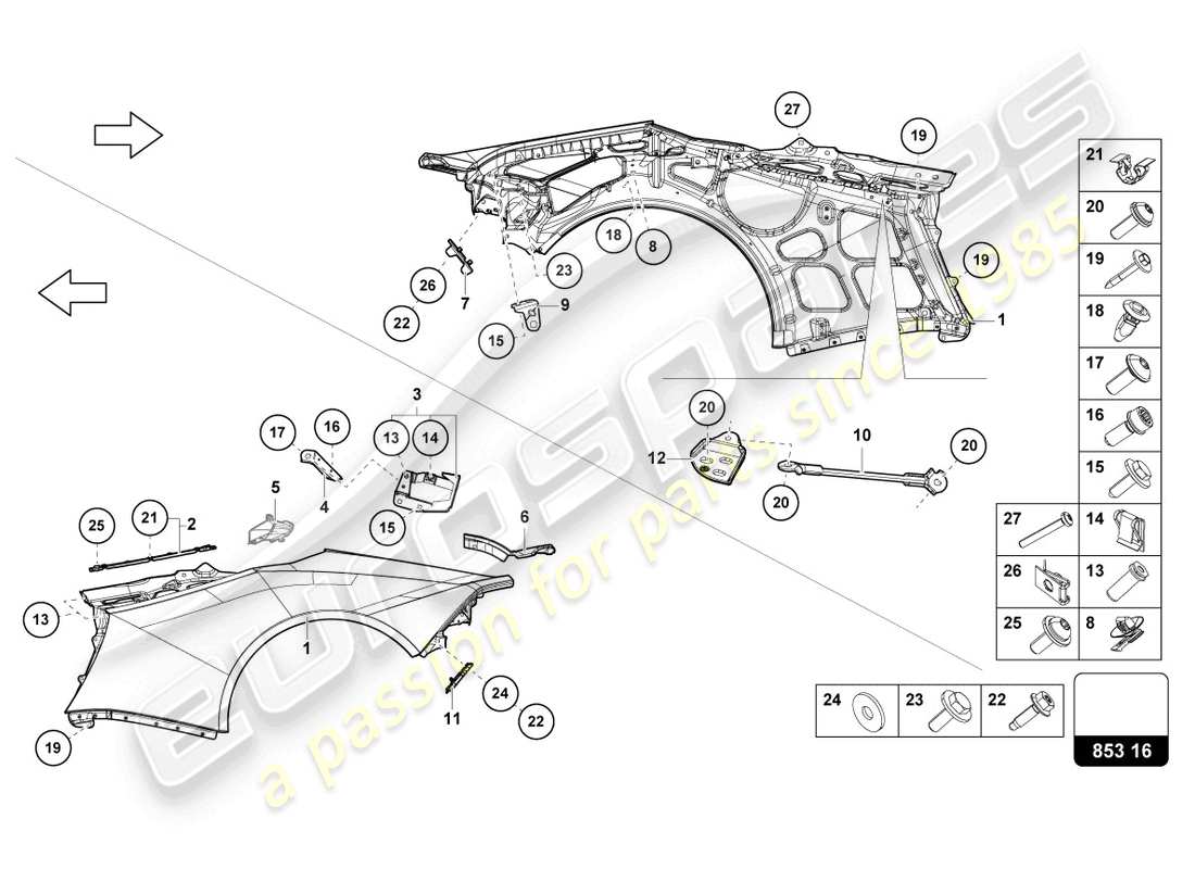 lamborghini 2024 (tecnica) diagramma delle parti dell'ala