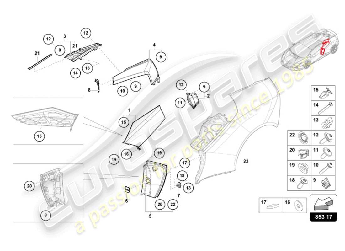lamborghini tecnica (2024) pannello di copertura schema delle parti