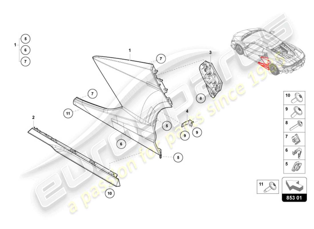 lamborghini revuelto coupe (2024) lato esterno inferiore per passaruota schema parte