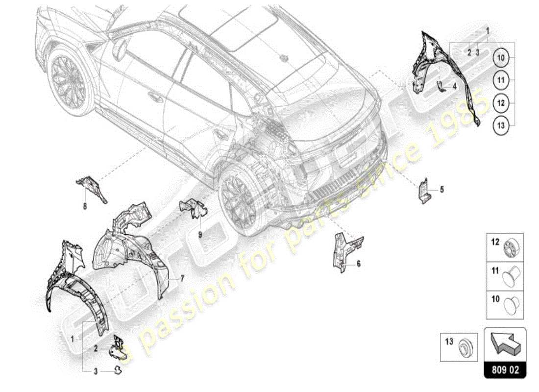 lamborghini 2025 | urus se kotflügelschutz hinten teilediagramm
