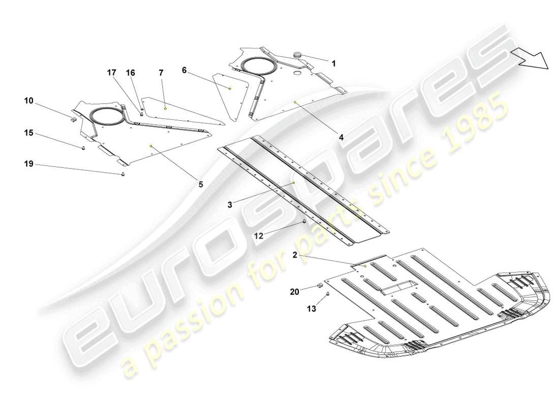 lamborghini gallardo coupe (2005) rivestimento sottoscocca schema delle parti